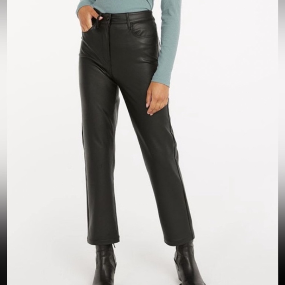 Reitman’s High-Waisted Straight-Leg Faux Leather Pants Women 14 Tall